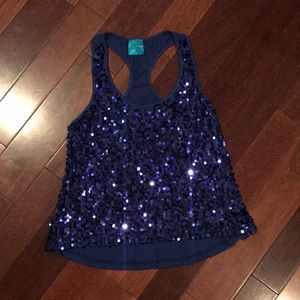 Blue sequined Color of Love tank top size medium